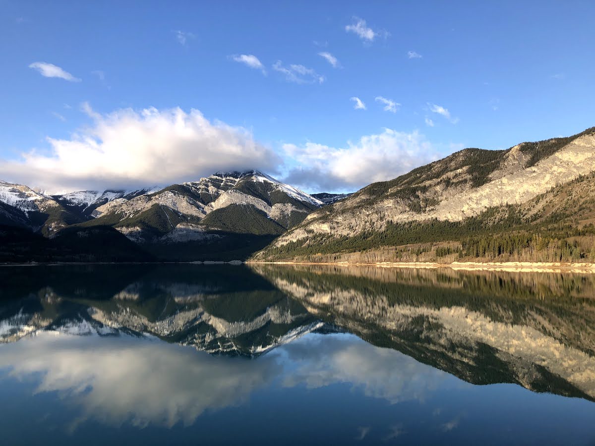 Barrier Lake reflection prairie view Jewell Pass hike small